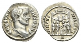 Constantius I Chlorus caesar, 293 – 305 Argenteus Rome circa 295-297, AR 17.5mm., 2.94g. CONSTANTIVS CAESAR Laureate bust r. Rev. VIRTVS MILITVM The f...