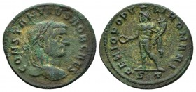 Constantius I Chlorus caesar, 293 – 305 Follis Ticinum circa 294-295, Æ 28mm., 8.65g. Laureate head r. Rev. GENIO POPVLI ROMANI Genius standing l., ho...