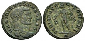 Galerius Maximianus, 305-311 Follis Rome circa 297-298, Æ 27mm., 9.96g. Laureate head r. Rev. Genius standing standing l., holding patera and cornucop...