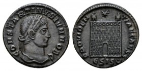 Constantine II Caesar, 317-337 Follis Siscia 324 - 325, Æ 18.5mm., 3.05g. CONSTANTIVS NOB C Laureate bust right. Rev. PROVIDENTIAE CAESS Campgate; in ...