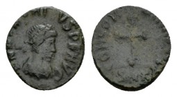 Honorius, 393-423 Æ1 Cyzicus 404-406, Æ 10mm., 0.70g. DN HONORIVS PF AVG Diademated, draped and cuirasse bust r. Rev. CONCORDIA AVGGG Cross. RIC 133....