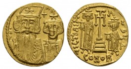 Constans II, September 641 – 15 July 678, with colleagues from 654 Solidus 661-663, AV 18.5mm., 4.50g. d N CONsT – ANY Facing bust of Constans II, wit...