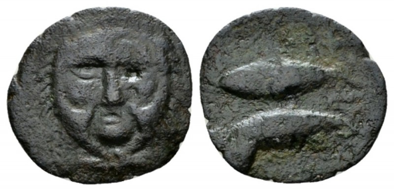 Hispania, Gades Half Unit circa 235-200, Æ 20mm., 2.60g. Head of Melqart (Herakl...