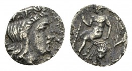 Sicily, Himera as Thermae Imerenses. Litra circa 383-367, AR 10.5mm., 0.45g. ΘΕΡΜΙΤΑΝ Head of Hera r., wearing ornamented stephane. Rev. Herakles seat...