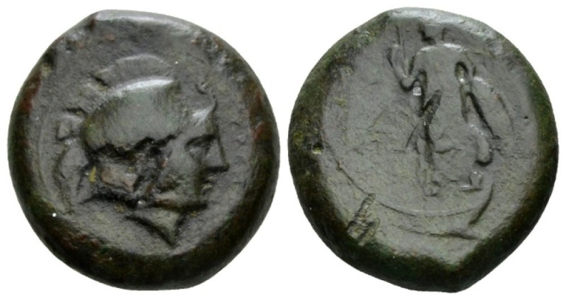 Sicily, Tyrrhenoi Litra circa 354-344, Æ 28.5mm., 30.98g. Helmeted head of Athen...