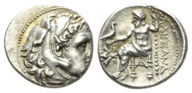 Kingdom of Macedon, Alexander III, 336 – 323 Magnesia Drachm circa 323-319, AR 15.5mm., 4.29g. Head of Herakles r., wearing lion skin. Rev. AΛΕΞΑΝΔΡΟΥ...