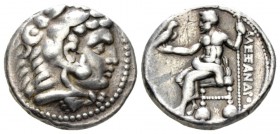 Kingdom of Macedon, Alexander III, 336 – 323 Struck under Menes Tyre Tetradrachm circa 324-323, AR 26.5mm., 16.82g. Head of Herakles right, wearing li...