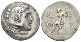 Kingdom of Macedon, Alexander III, 336 – 323 and posthumous issue Cyme Tetradrachm 215-200, AR 33mm., 15.98g. Head of Herakles r., wearing lion skin h...