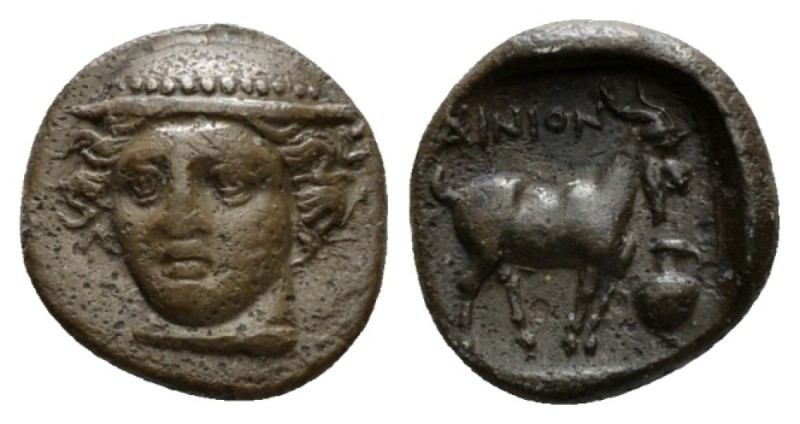 Thrace, Ainos Drachm Ainos circa 396-393, AR 13.5mm., 2.54g. Head of Hermes faci...