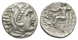 Kingdom of Thrace, Lampsacus Drachm circa 299-296, AR 16.5mm., 3.83g. Head of Heracles r., wearing lion skin headdress. Rev. Zeus seated l., holding e...