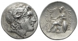 Kingdom of Thrace, Lysimachos, 305-281 Lampsacus (Mysia) Tetradrachm circa 297-281, AR 30mm., 16.76g. Diademed head of deified Alexander III r., with ...