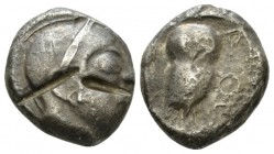 Attica, Athens Tetradrachm circa 561-556, AR 21.5mm., 17.07g. Head of Athena r., wearing crested Attic helmet. Rev. AΘΕ Owl standing r., head facing; ...