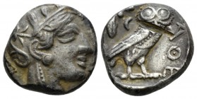 Attica, Athens Tetradrachm circa 403-365, AR 23.5mm., 14.56g. Head of Athena r., wearing crested Attic helmet. Rev. AΘE Owl, with closed wings, standi...