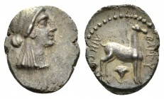 Caria, Bargylia Hemidrachm II-I cent. BC, AR 14mm., 2.63g. Veiled head of Artemis Kindyas r. Rev. Stag standing r.; below, rose. SNG Keckman 22.

To...