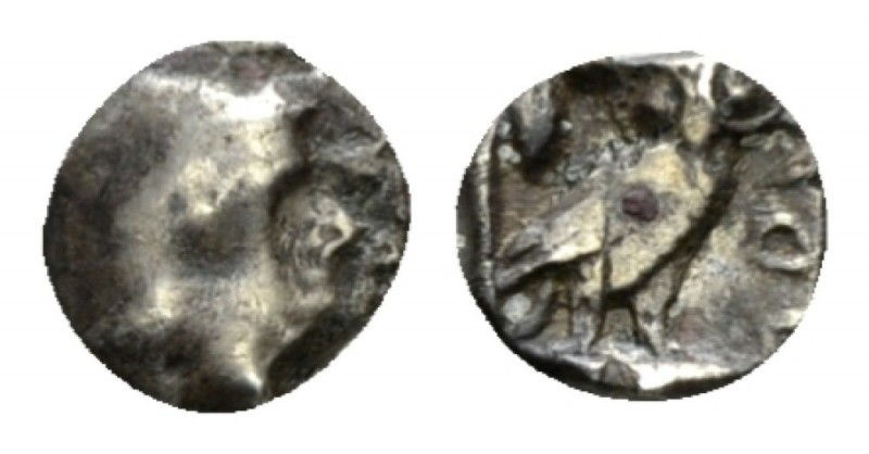 Judaea, Yehud coinage Obol circa IV cent BC, AR 6mm., 0.30g. Head of Athena faci...