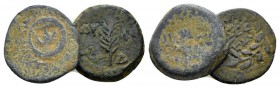 Judaea, Valerius Gratus, 15-26 Jerusalem Prutha circa 16/17 year 3 of Tiberius, Æ 16mm., 1.85g. Lot of two pruthae: Alexander Jannaios, 104-76 Jerusal...