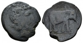 Numidia, Juba I, 60-46. Bronze circa 60-46, Æ 28mm., 7.72g. Head of Zeus-Ammon right, wearing horn. Rev. Elephant advancing r. SNG Copenhagen 529. Lin...