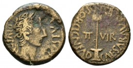 Hispania, Caesaraugusta Octavian as Augustus, 27 BC – 14 AD Semis 8-1 BC, Æ 20.5mm., 6.05g. Laureate head r. Rev. Vexillum set on low basis. RPC 315....