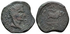 Hispania, Caesaraugusta Octavian as Augustus, 27 BC – 14 AD As 8-1 BC, Æ 30mm., 14.26g. Laureate head r; before, lituus and behind simpulum. Rev. Prie...