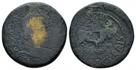 Hispania, Graccuris Tiberius, 14-37 As 14-37, Æ 27.5mm., 10.93g. Laureate head r. Rev. Bull standing r., head facing; pediment above head. ACIP 3196; ...