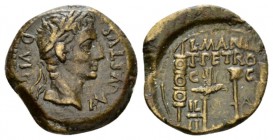 Hispania, Ilici Octavian as Augustus, 27 BC – 14 AD Semis After 19 BC, Æ 21.5mm., 6.09g. AVGVSTVS - DIVI · F Laureate head r. Rev. L·MANLIO / T·PETRON...