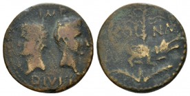 Gallia, Nemausus Octavian as Augustus, 27 BC – 14 AD As circa 27 BC, Æ 25mm., 11.57g. Head. of Agrippa and Augustus back to back, the former wearing c...