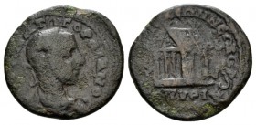 Macedonia, Thessalonica Gordian III, 238-244 Bronze 238-244, Æ 25.5mm., 6.11g. Laureate head r. Rev. Tetrastyle temple seen in persepective. Varbanov ...