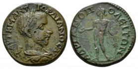Thrace, Hadrianopolis Gordian III, 238-244 Bronze 238-244, Æ 25mm., 11.07g. Laureate, draped and cuirassed bust r. Rev. Apollo standing l., holding pa...