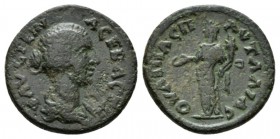 Thrace, Pautalia Faustina junior, daughter of Antoninus Pius and wife of Marcus Aurelius Bronze 147-175, Æ 21.5mm., 5.97g. Draped bust r. Rev. Homonoi...