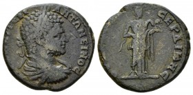 Thrace, Serdica Caracalla, 198-217 Bronze 198-217, Æ 27.5mm., 15.29g. Laureate, draped and cuirassed bust r. Rev. Hygieia standing r., feeding serpent...
