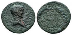 Moesia, Callatis Nero, 54-68 Bronze 54-68, Æ 22.5mm., 5.30g. NERO CAESAR AVG IMP Bare head r. Rev. KAΛ/ΛATIA/ NωN. Legend in three lines within wreath...