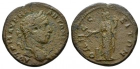 Moesia, Odessus Elagabalus, 218-222 Bronze 218-222, Æ 25.5mm., 8.39g. Laureate head r. Rev. Tyche standing l., holding patera over altar and cornucopi...