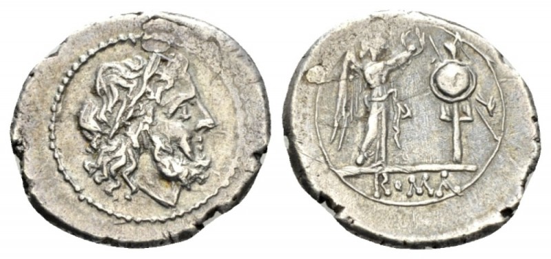 Victoriatus After 218, AR 20mm., 3.29g. Laureate head of Jupiter r. Rev. Victory...