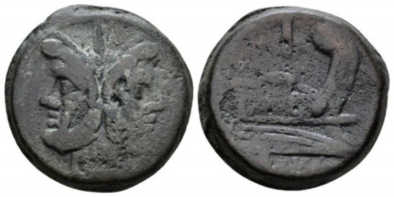 As after 211, Æ 31.5mm., 38.48g. Laureate head of Janus; above, mark of value. R...