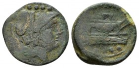 Triens Sardinia after 211, Æ 21.5mm., 5.97g. Helmeted head of Minerva r.; above, four pellets. Rev. ROMA Prow r.; below, four pellets. Crawford cf. 56...