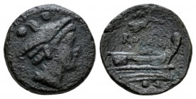 Sextans "light series" Central Italy circa 211-208, Æ 19mm., 5.28g. Head of Mercury r.; above, two pellets. Rev. ROMA Prow r.; above, Victory with wre...