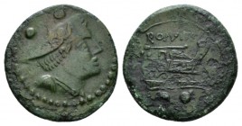 Sextans Central Italy circa 208, Æ 20.5mm., 5.25g. Bust of Mercury r.; above, two pellets. Rev. ROMA Prow r.; above, staff and below, two pellets. Syd...
