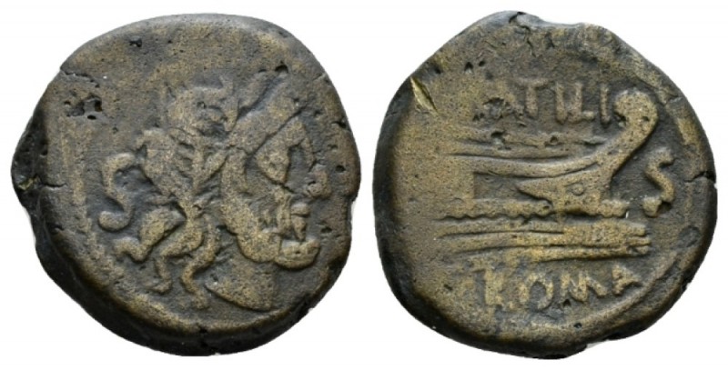 M. Atilius Serranus. Semis circa 148, Æ 24.5mm., 11.66g. Laureate head of Saturn...