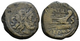 M. Atilius Serranus. Semis circa 148, Æ 24.5mm., 11.66g. Laureate head of Saturn r.; behind, S. Rev. M·ATILI Prow r.; before, S and below, ROMA. Babel...