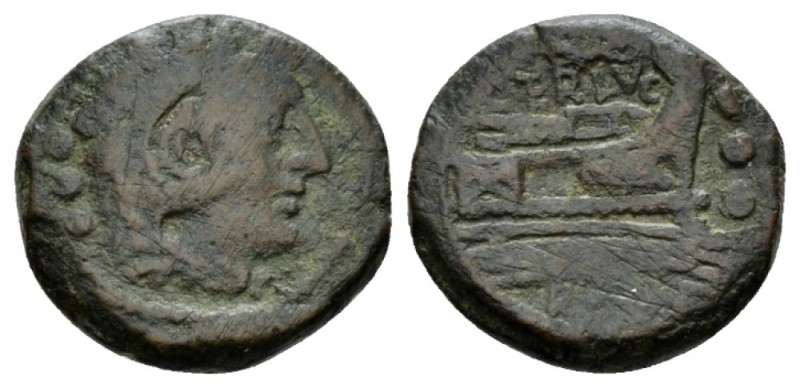 C. Terentius Lucanus. Quadrans 147, Æ 19.5mm., 6.14g. Head of Hercules r., weari...