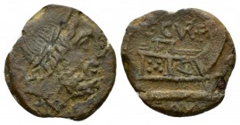 C. Curatius Trigeminus ( Semis circa 133, Æ 21mm., 5.96g. Laureate head of Saturn r.; behind, S. Rev. C CVR F Prow r; before, S and below, ROMA. Babel...