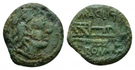 M. Acilius M.f. Quadrans circa 130, Æ 16mm., 2.61g. Head of Hercules r. wearing lion's skin; behind, four pellets. Rev. M·ACIL Prow r.; before, four p...