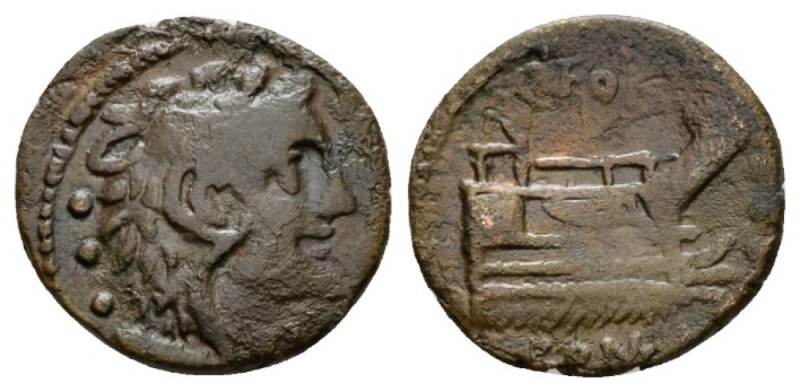 C. Fonteius. Quadrans 114 or 113, AR 17.5mm., 3.49g. Head of Hercules r., wearin...