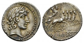 C. Vibius C.f. Pansa. Denarius 90, AR 18.5mm., 3.91g. PANSA Laureate head of Apollo r.; below chin, A. Rev. Minerva in fast quadriga r., holding spear...