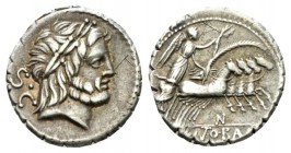 Q. Antonius Balbus Denarius serratus circa 83-82, AR 18mm., 3.84g. Laureate head of Jupiter r.; behind, S·C. Rev. Victory in quadriga r., holding rein...