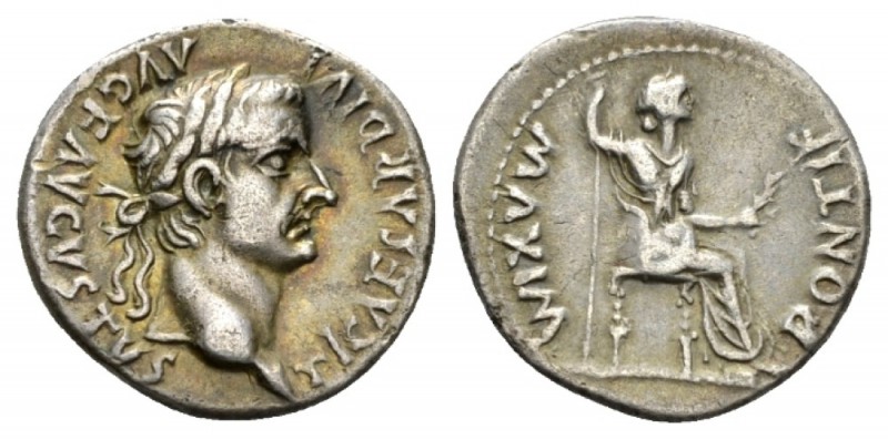 Tiberius, 14-37 Denarius Lugdunum circa 14-37, AR 19mm., 3.58g. TI CAESAR DIVI –...