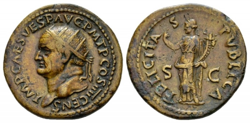 Vespasian, 69-79 Dupondius circa 73, Æ 28.5mm., 13.01g. Radiate head r. Rev. FEL...