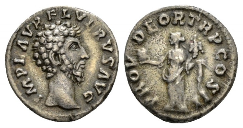 Lucius Verus, 161-169 Denarius 161, AR 18mm., 3.31g. Bare head r. Rev. Provident...