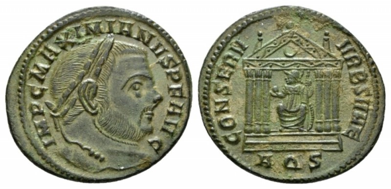 Maximianus Herculius, first reign 286-305 Follis Aquileia 307-308, Æ 26.5mm., 5....