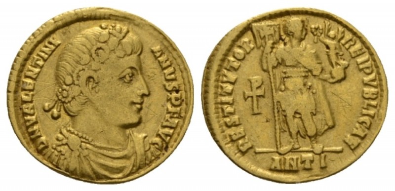 Valentinian I, 364-375 Solidus Antioch 364-367, AV 21mm., 40.05g. Diademed, drap...